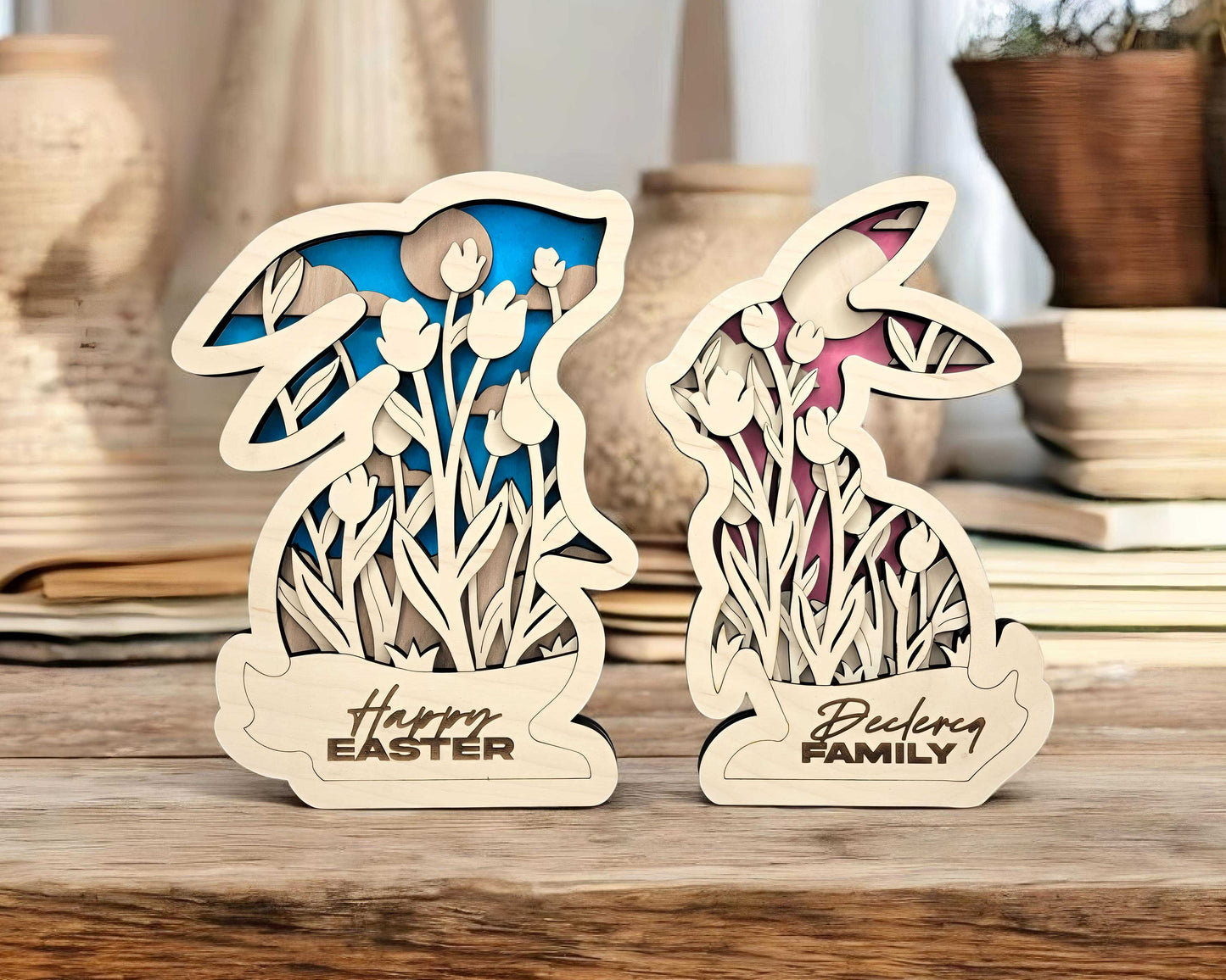 Layered Bunnies - Easter Signage - SVG, PDF, AI File types - Works With All Lasers