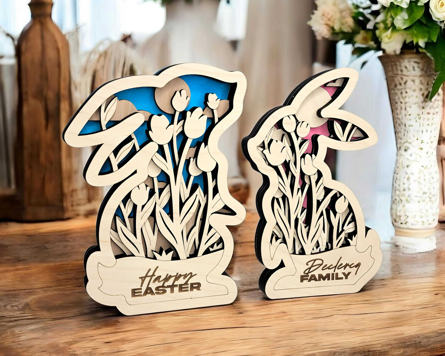 Layered Bunnies - Easter Signage - SVG, PDF, AI File types - Works With All Lasers