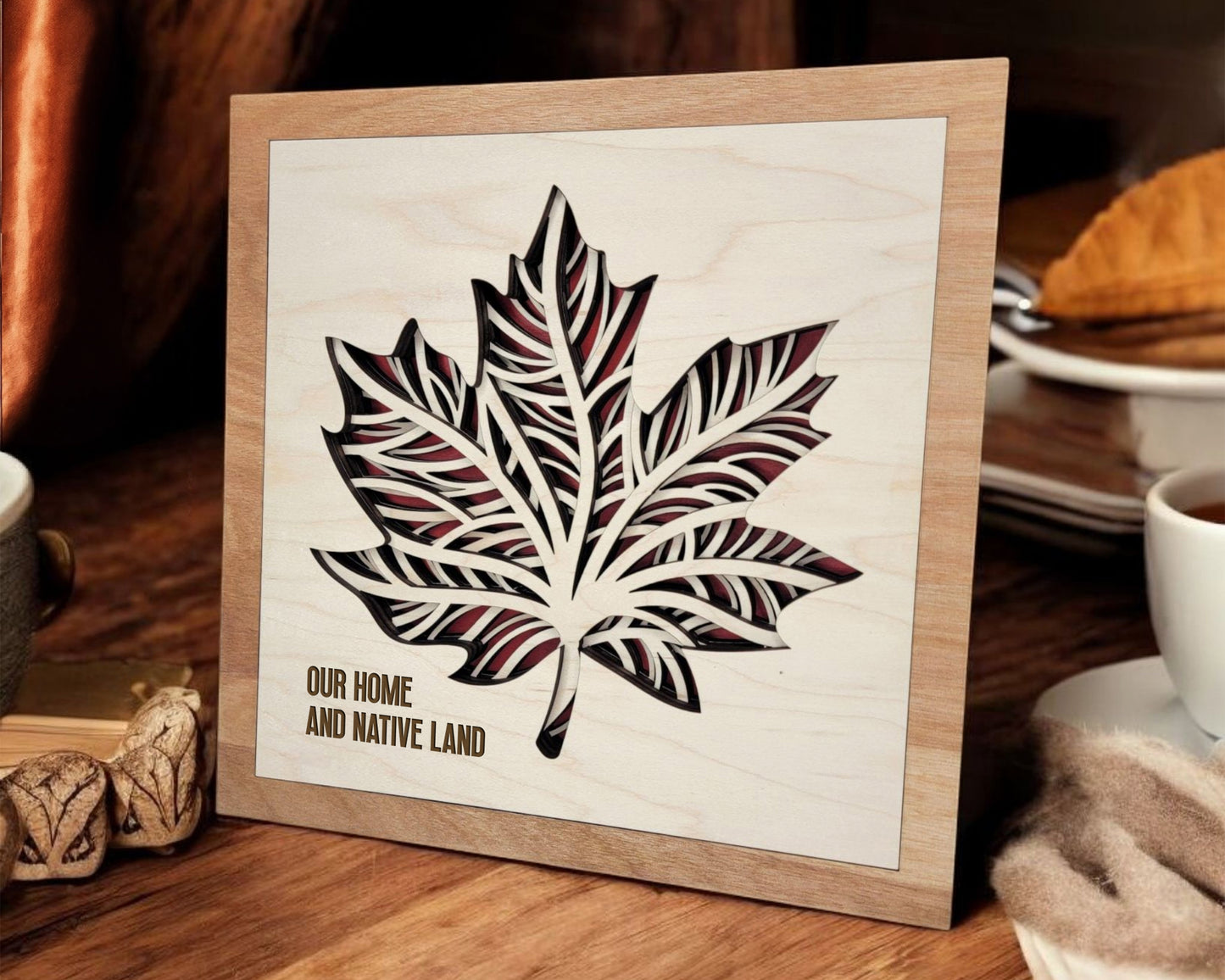 Canadian Maple Filigree - 5 Layer Design with 6 Text Options - SVG, PDF, AI File Download - Works with all Laser Types
