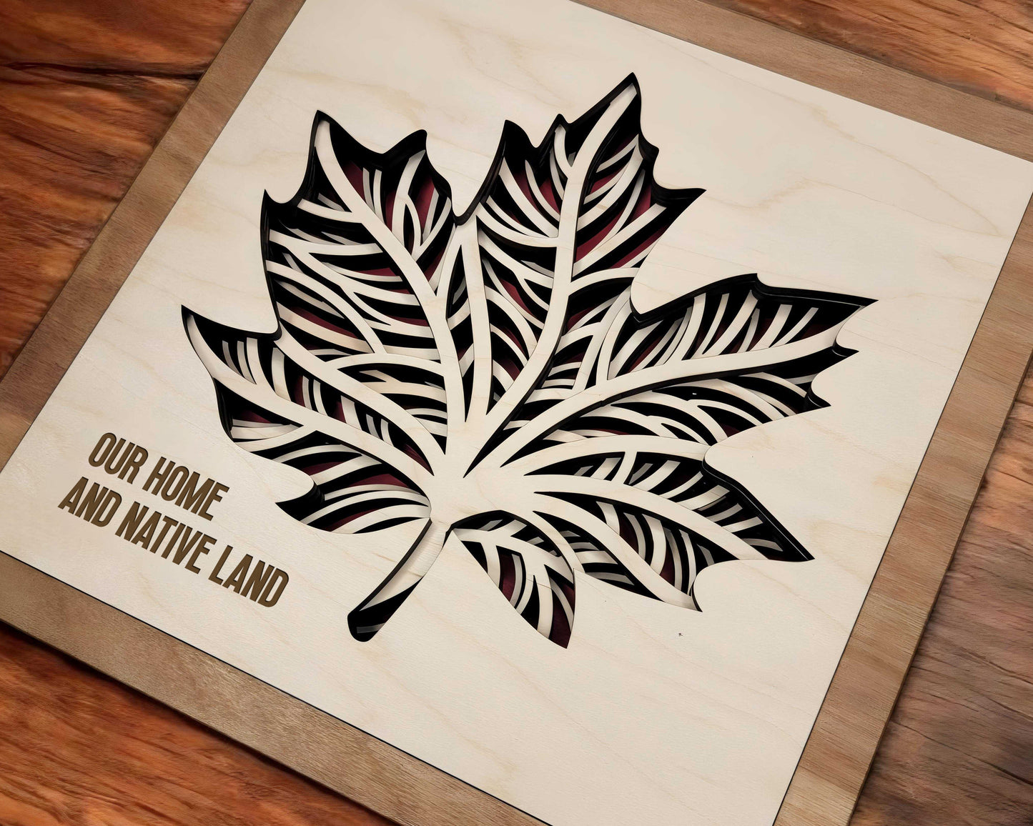 Canadian Maple Filigree - 5 Layer Design with 6 Text Options - SVG, PDF, AI File Download - Works with all Laser Types