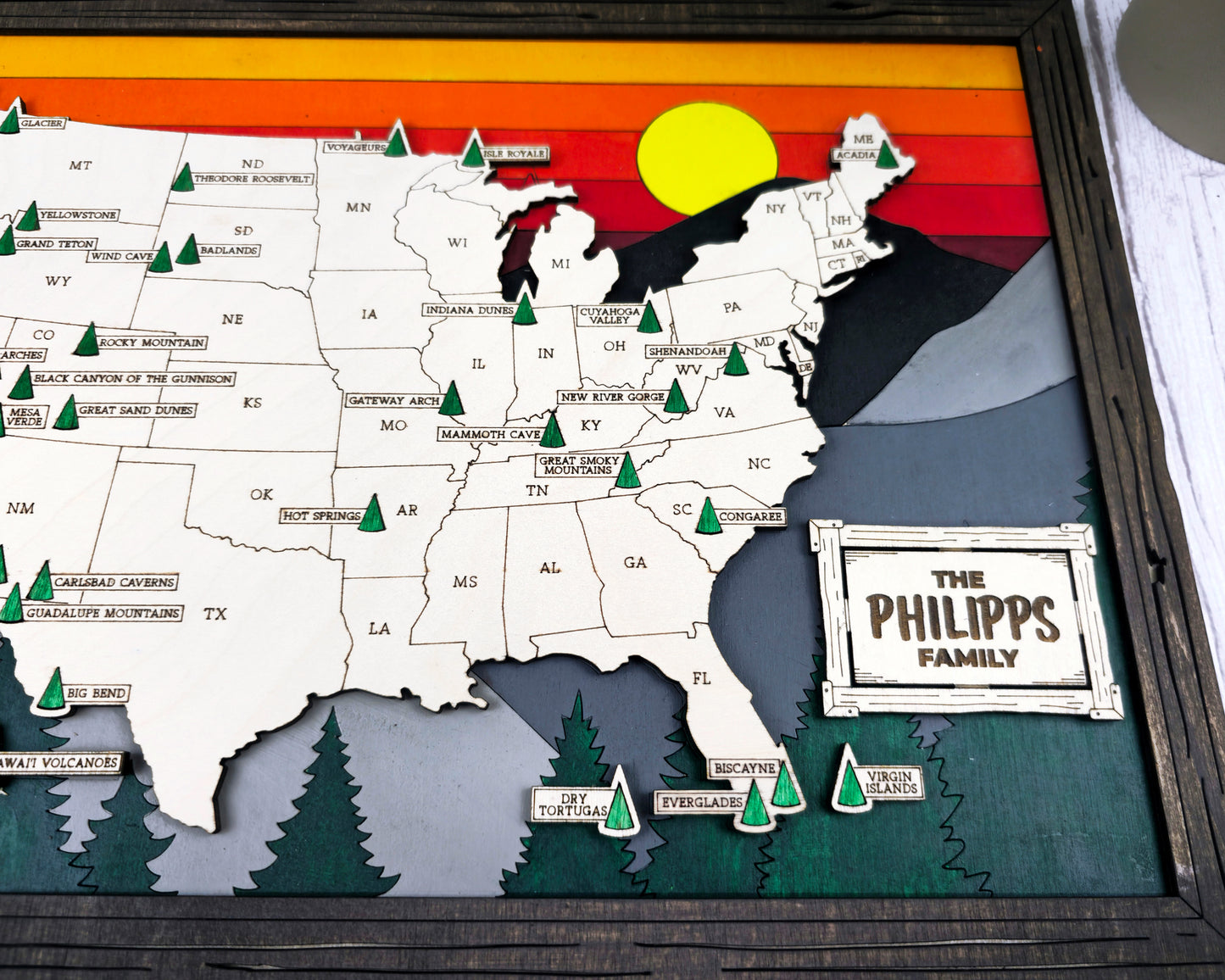 The National Parks Travel Map 2 - 10 Backgrounds & 5 Customizable Name Plates - SVG, PDF, AI File Download - Works with all Laser Types