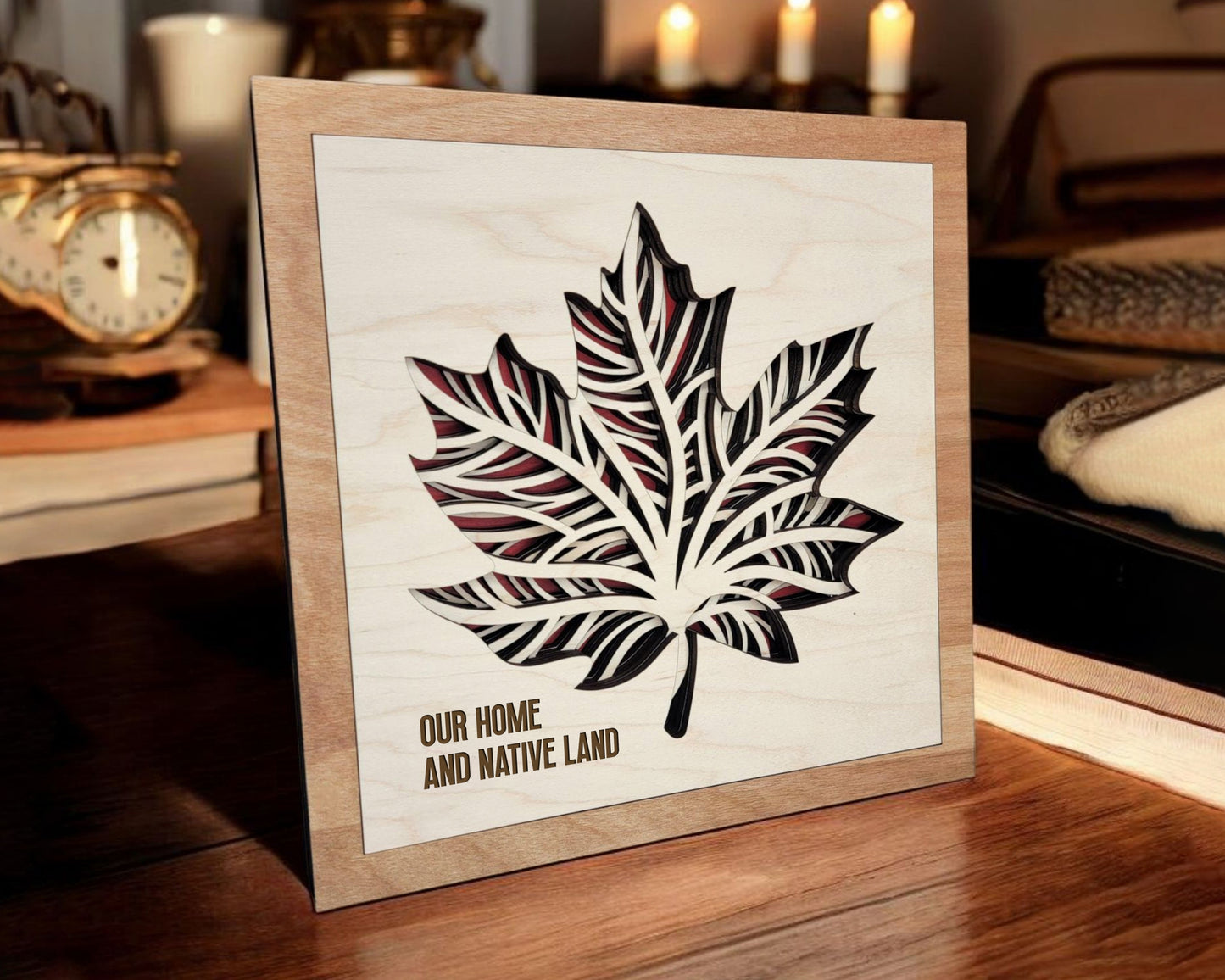 Canadian Maple Filigree - 5 Layer Design with 6 Text Options - SVG, PDF, AI File Download - Works with all Laser Types