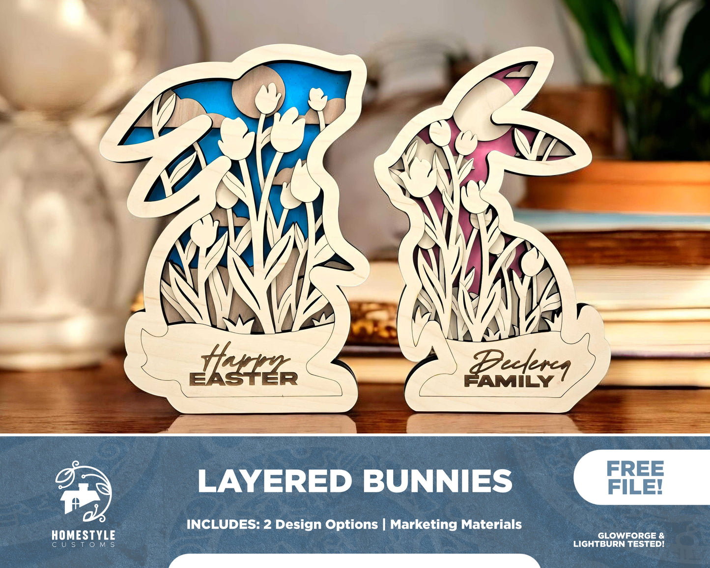 Layered Bunnies - Easter Signage - SVG, PDF, AI File types - Works With All Lasers