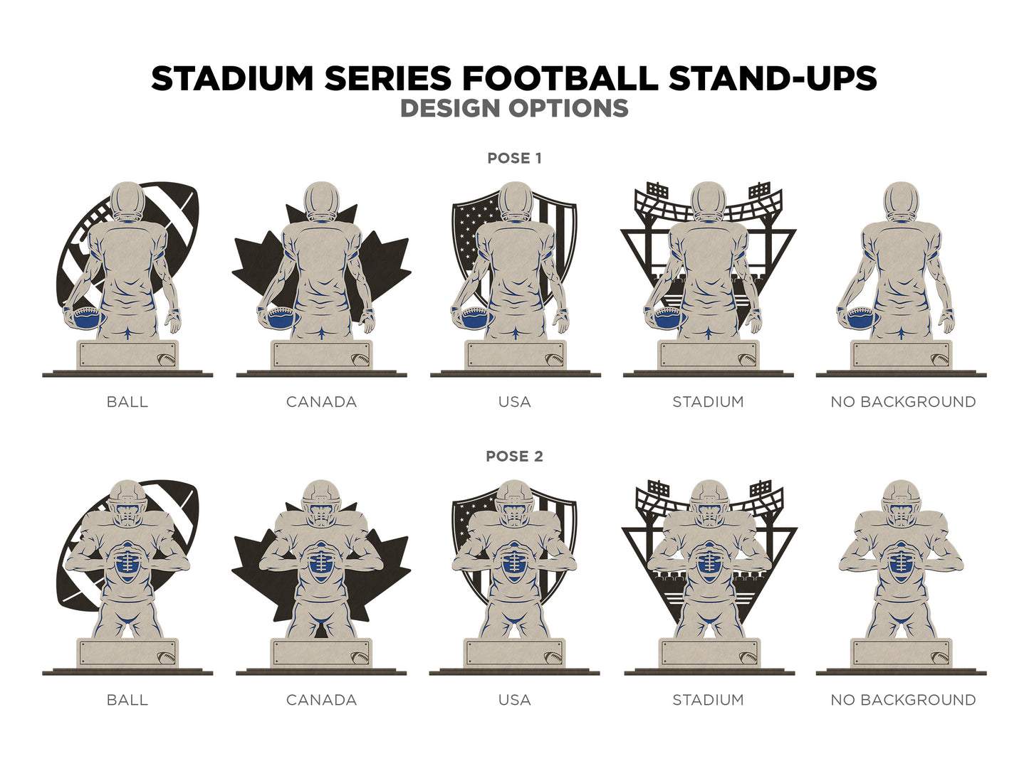 Stadium Series Stand Ups - Football - 5 poses in 2 cut formats and 1 engrave option included - Tested on Glowforge & Lightburn
