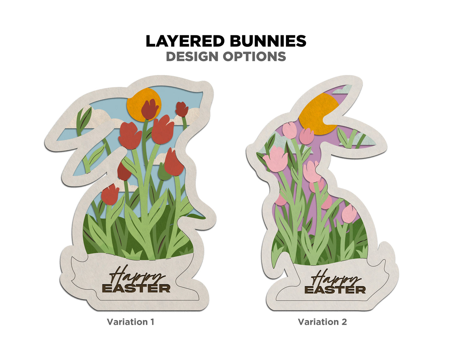 Layered Bunnies - Easter Signage - SVG, PDF, AI File types - Works With All Lasers
