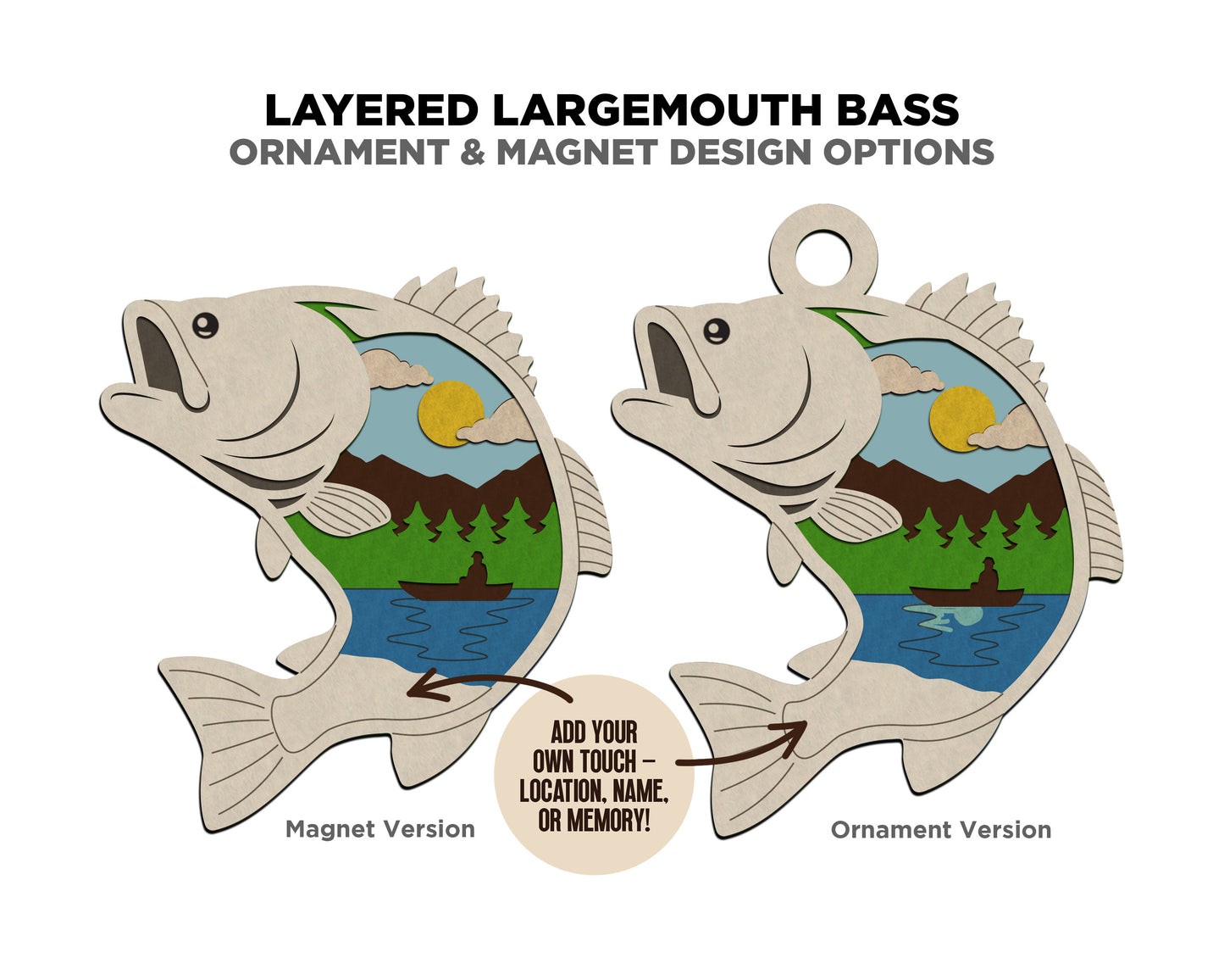 Layered Largemouth Bass - Ornament and Magnet - SVG, PDF, AI File Download - Works with all Laser Types
