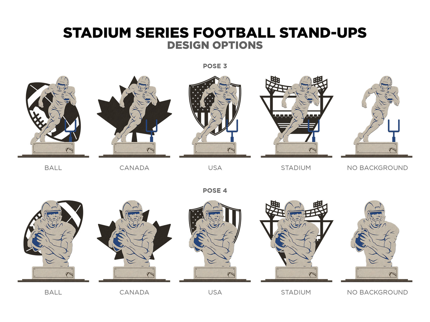 Stadium Series Stand Ups - Football - 5 poses in 2 cut formats and 1 engrave option included - Tested on Glowforge & Lightburn