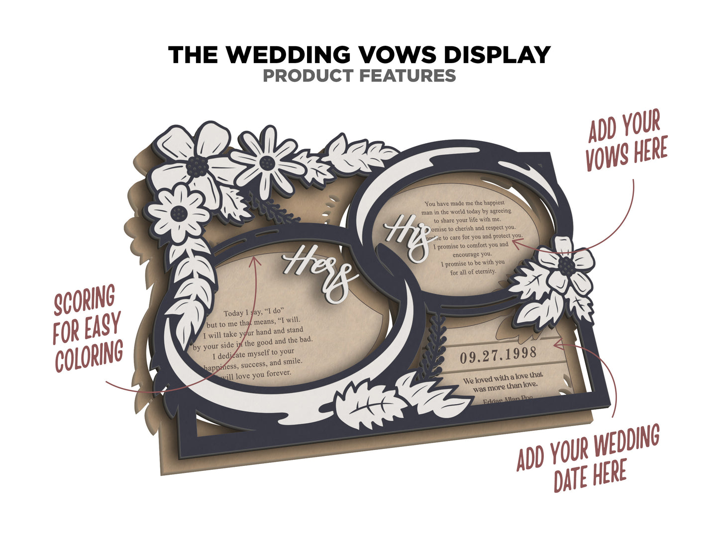 The Wedding Vow Display - Horizontal and Vertical versions included - SVG File Download - Glowforge & Lightburn Tested