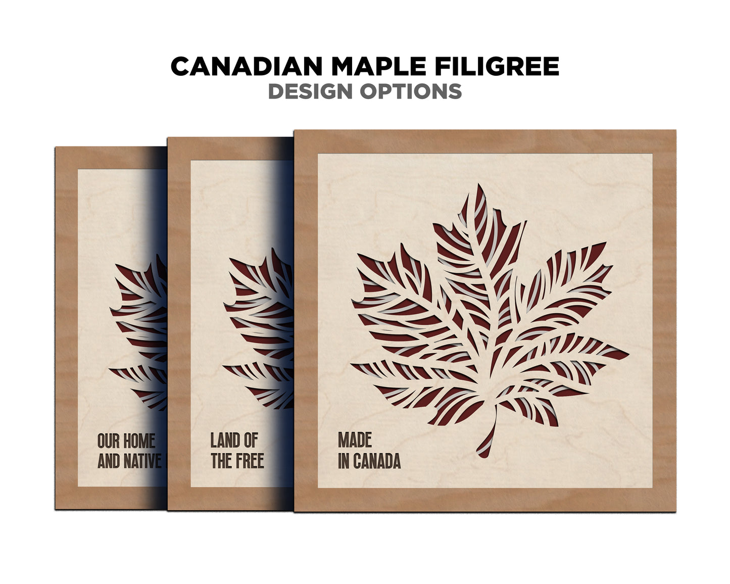 Canadian Maple Filigree - 5 Layer Design with 6 Text Options - SVG, PDF, AI File Download - Works with all Laser Types