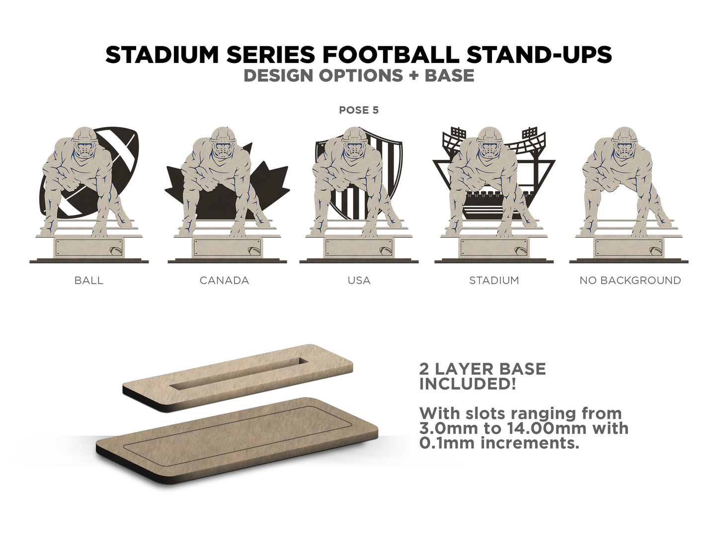 Stadium Series Stand Ups - Football - 5 poses in 2 cut formats and 1 engrave option included - Tested on Glowforge & Lightburn