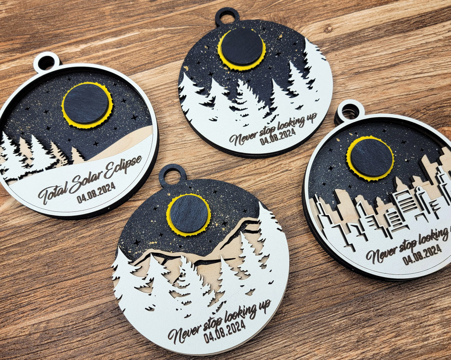 Solar Eclipse Ornaments - 4 Unique Ornament Designs - Tested on Glowforge & Lightburn