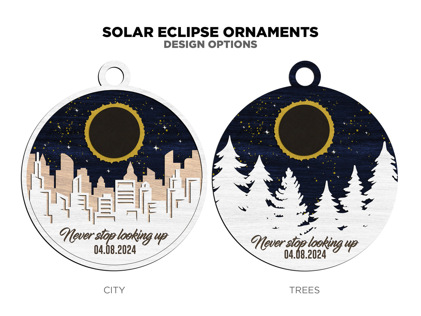 Solar Eclipse Ornaments - 4 Unique Ornament Designs - Tested on Glowforge & Lightburn