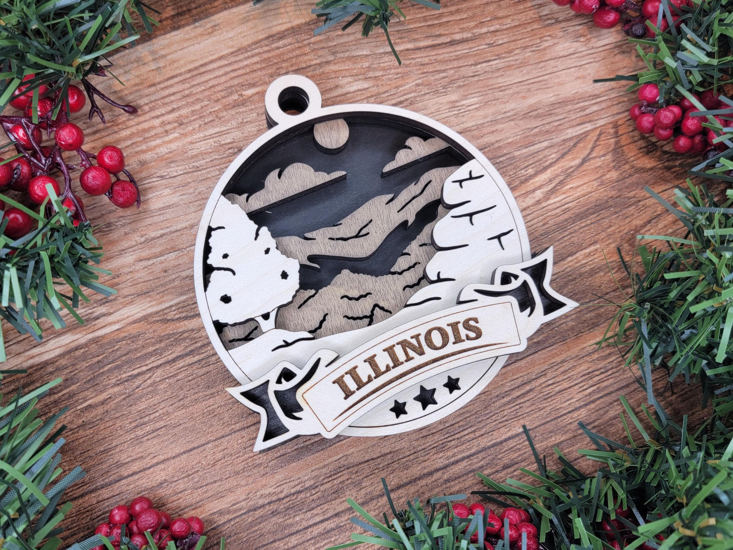 Illinois Discover America Set - Includes Ornaments, Signage & Key Hanger - SVG, PDF, AI File types - Works With All Lasers