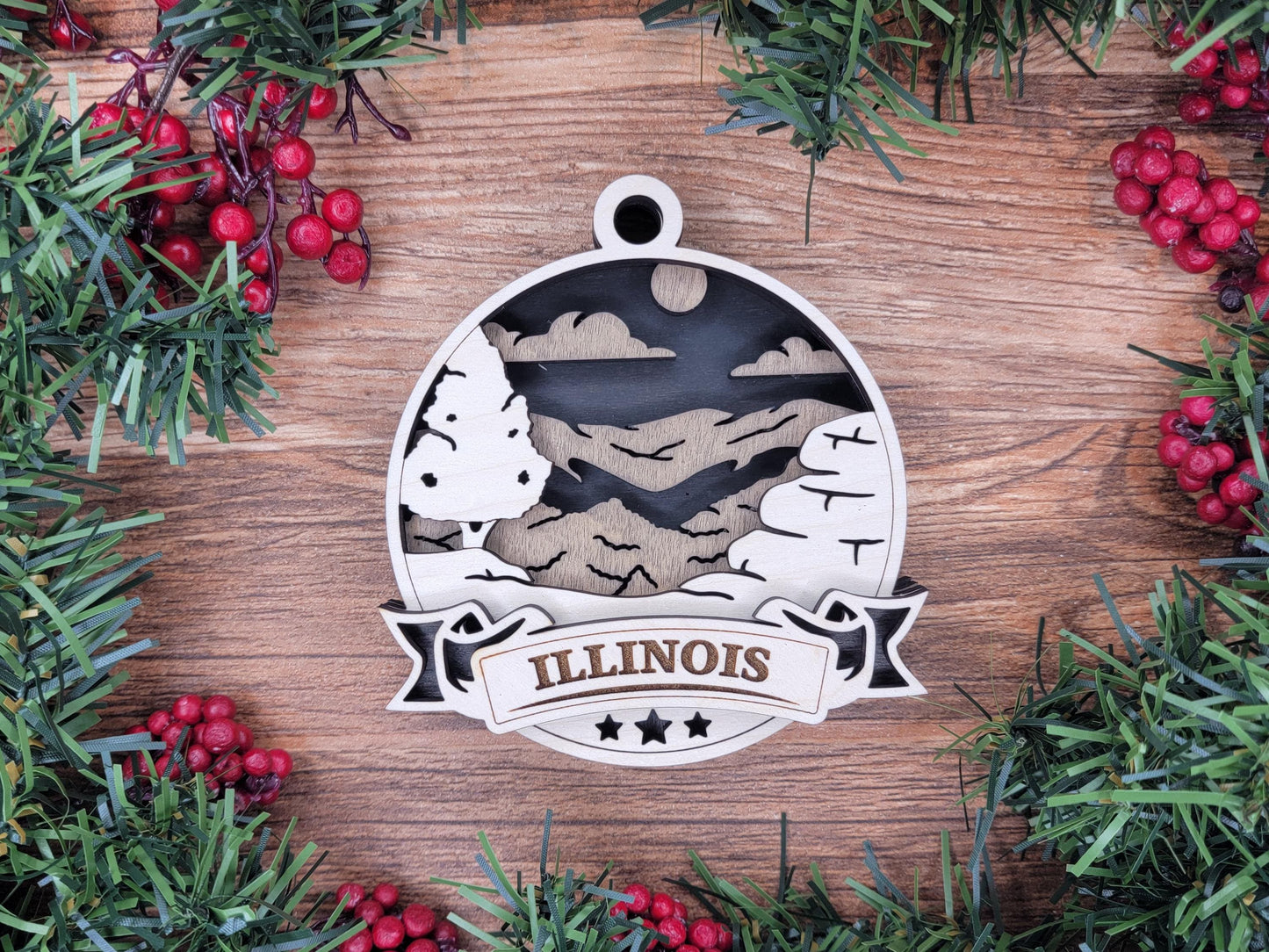 Illinois Discover America Set - Includes Ornaments, Signage & Key Hanger - SVG, PDF, AI File types - Works With All Lasers