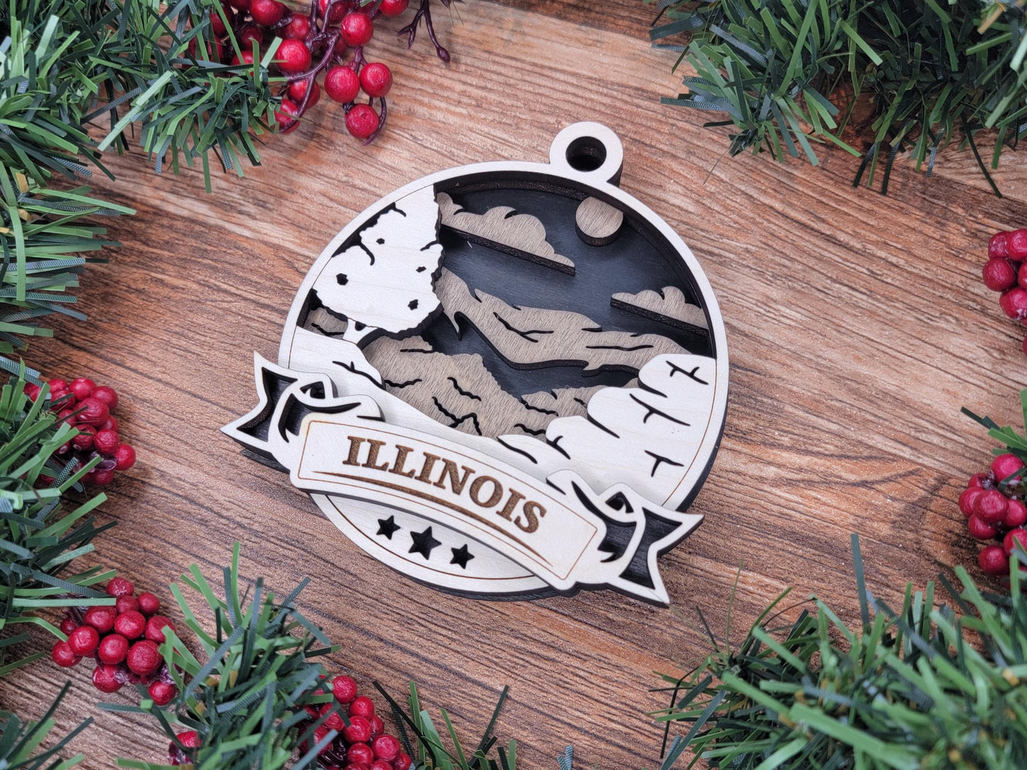 Illinois Discover America Set - Includes Ornaments, Signage & Key Hanger - SVG, PDF, AI File types - Works With All Lasers