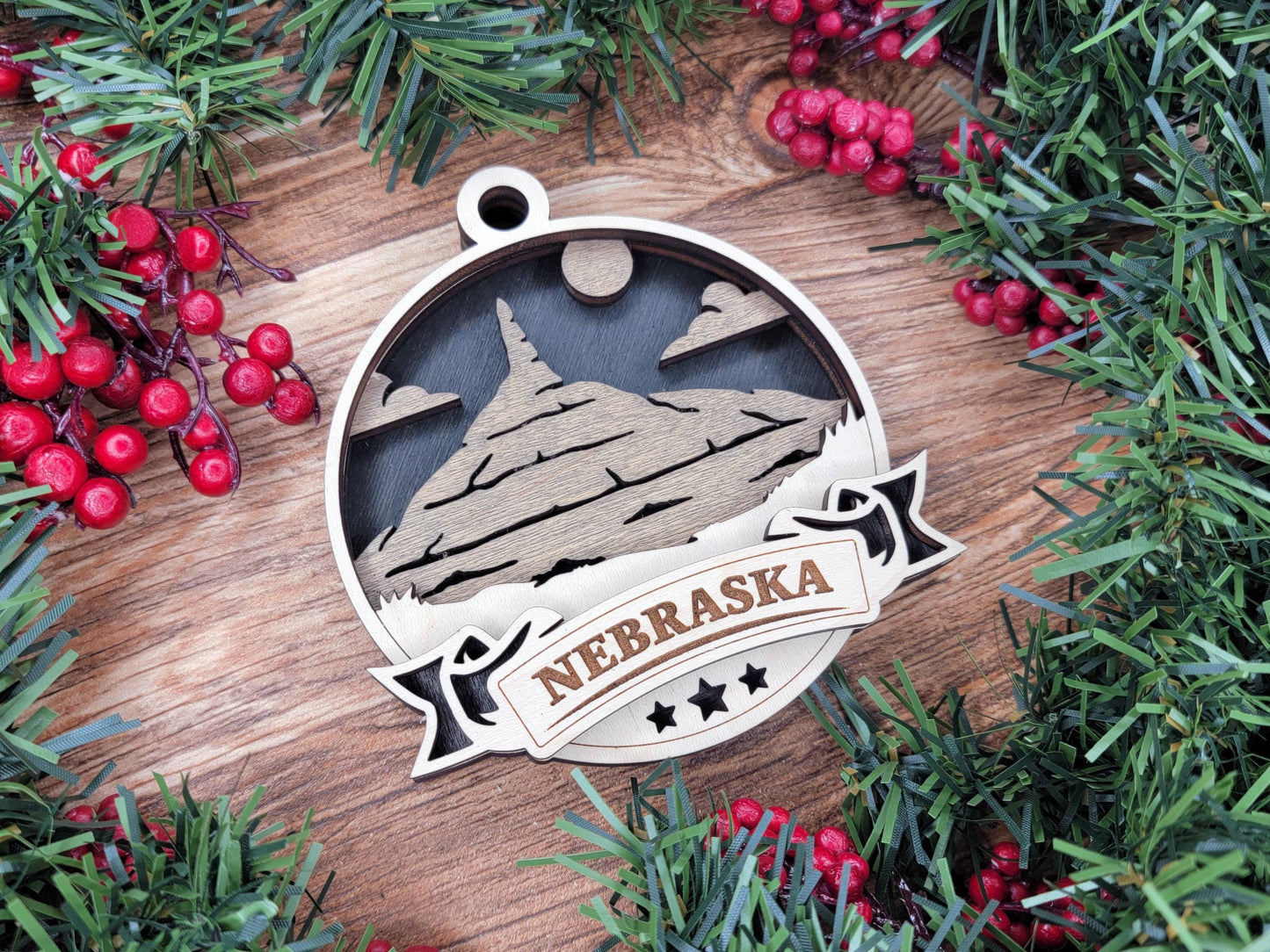 Nebraska Discover America Set - Includes Ornaments, Signage & Key Hanger - SVG, PDF, AI File types - Works With All Lasers