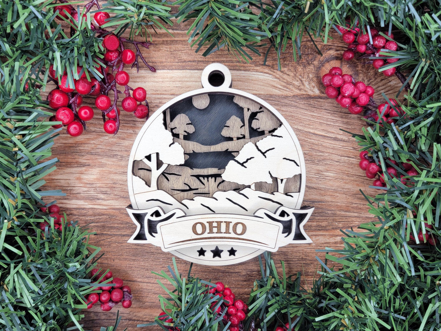 Ohio Discover America Set - Includes Ornaments, Signage & Key Hanger - SVG, PDF, AI File types - Works With All Lasers