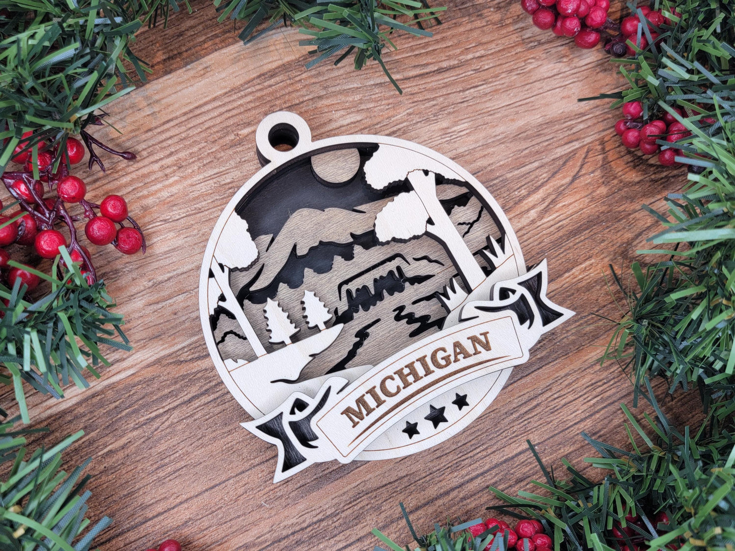 Michigan Discover America Set - Includes Ornaments, Signage & Key Hanger - SVG, PDF, AI File types - Works With All Lasers