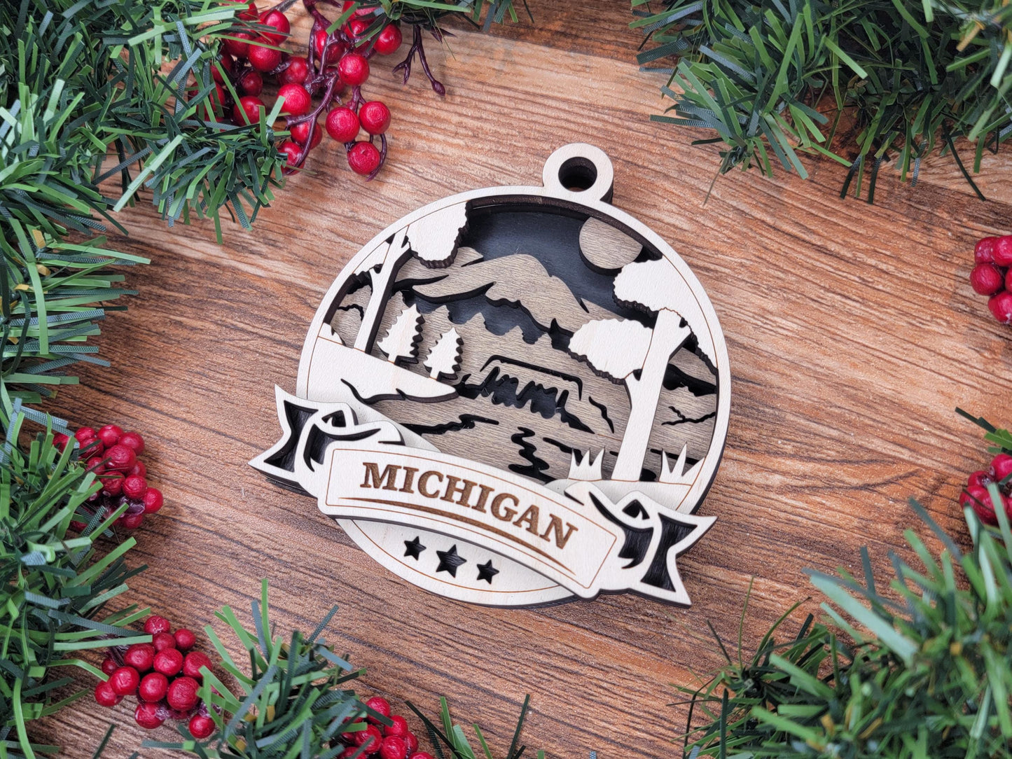 Michigan Discover America Set - Includes Ornaments, Signage & Key Hanger - SVG, PDF, AI File types - Works With All Lasers