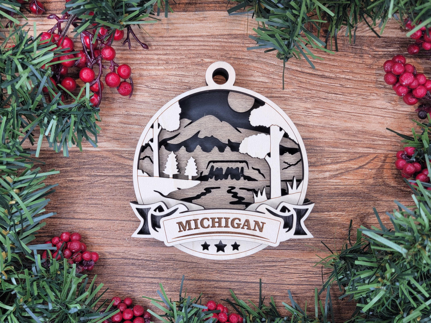 Michigan Discover America Set - Includes Ornaments, Signage & Key Hanger - SVG, PDF, AI File types - Works With All Lasers