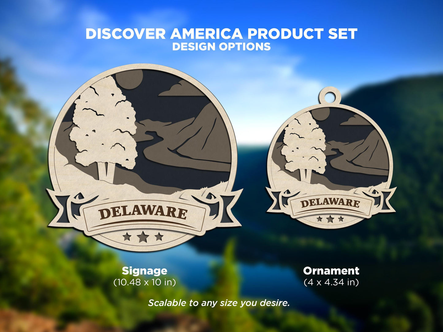 Delaware Discover America Set - Includes Ornaments, Signage & Key Hanger - SVG, PDF, AI File types - Works With All Lasers