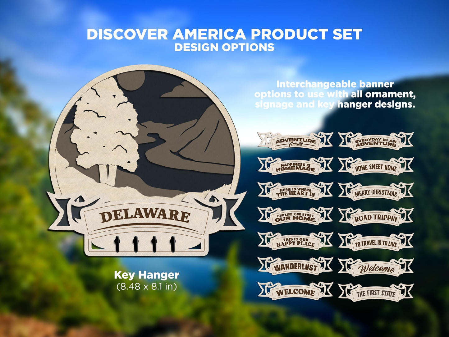 Delaware Discover America Set - Includes Ornaments, Signage & Key Hanger - SVG, PDF, AI File types - Works With All Lasers