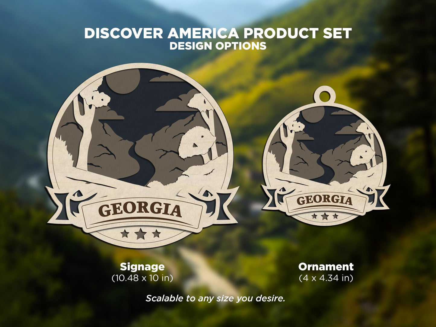 Georgia Discover America Set - Includes Ornaments, Signage & Key Hanger - SVG, PDF, AI File types - Works With All Lasers
