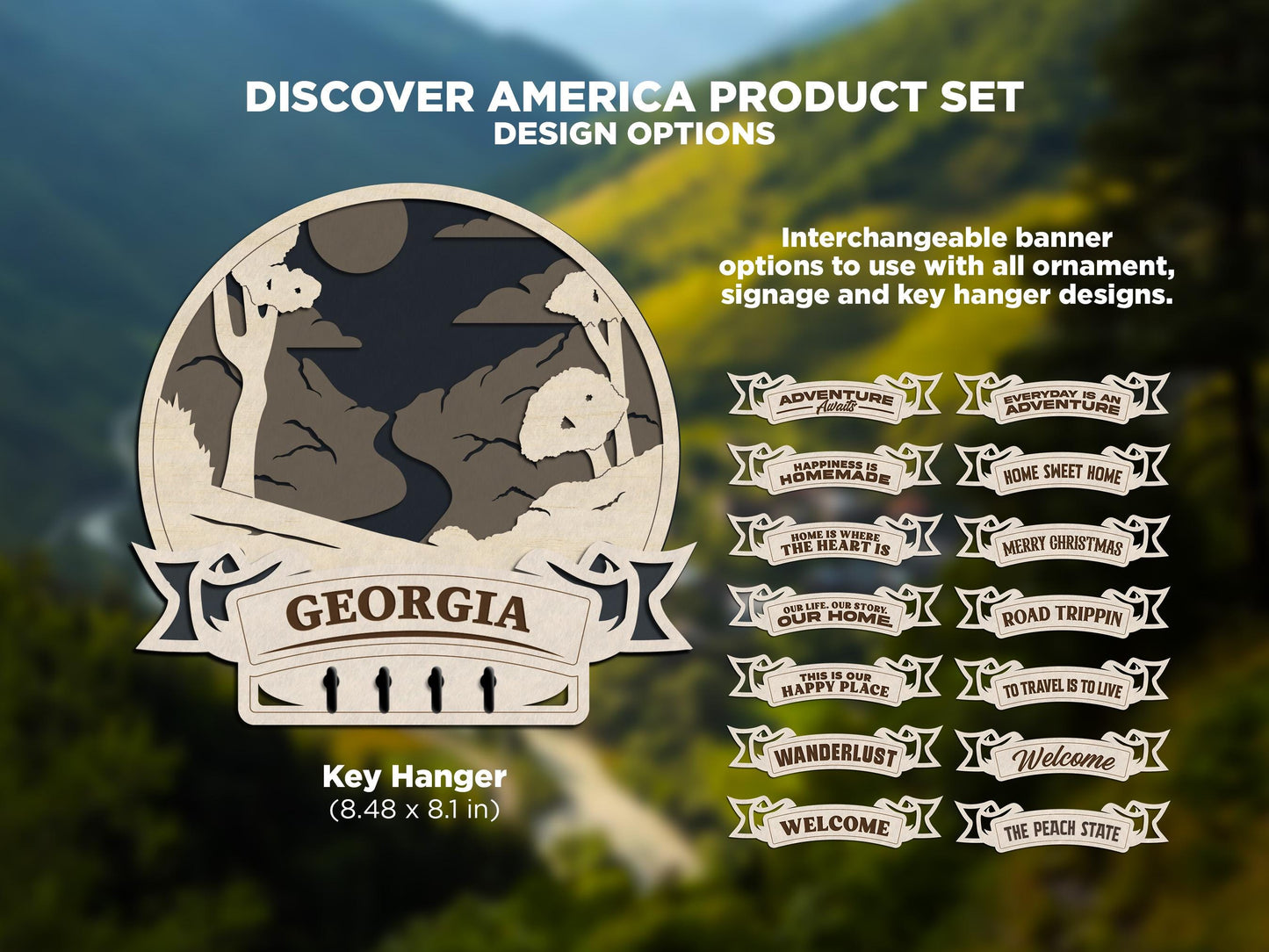 Georgia Discover America Set - Includes Ornaments, Signage & Key Hanger - SVG, PDF, AI File types - Works With All Lasers