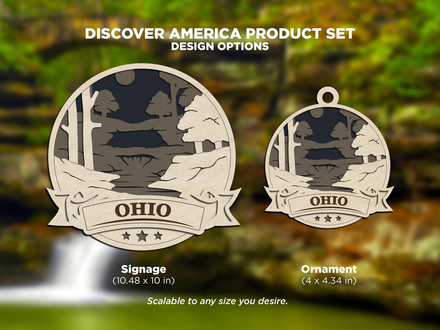 Ohio Discover America Set - Includes Ornaments, Signage & Key Hanger - SVG, PDF, AI File types - Works With All Lasers