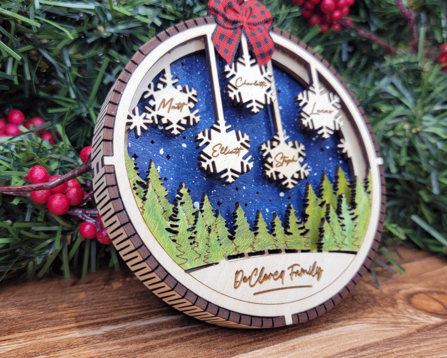 3D Snowflake Ornament - Customize with 1 to 7 Names - SVG, PDF, AI File types - Works With All Lasers