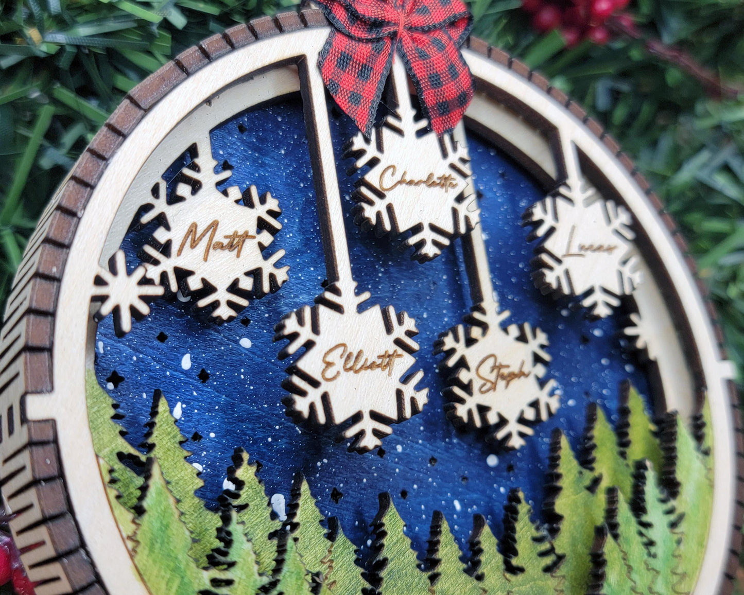 3D Snowflake Ornament - Customize with 1 to 7 Names - SVG, PDF, AI File types - Works With All Lasers