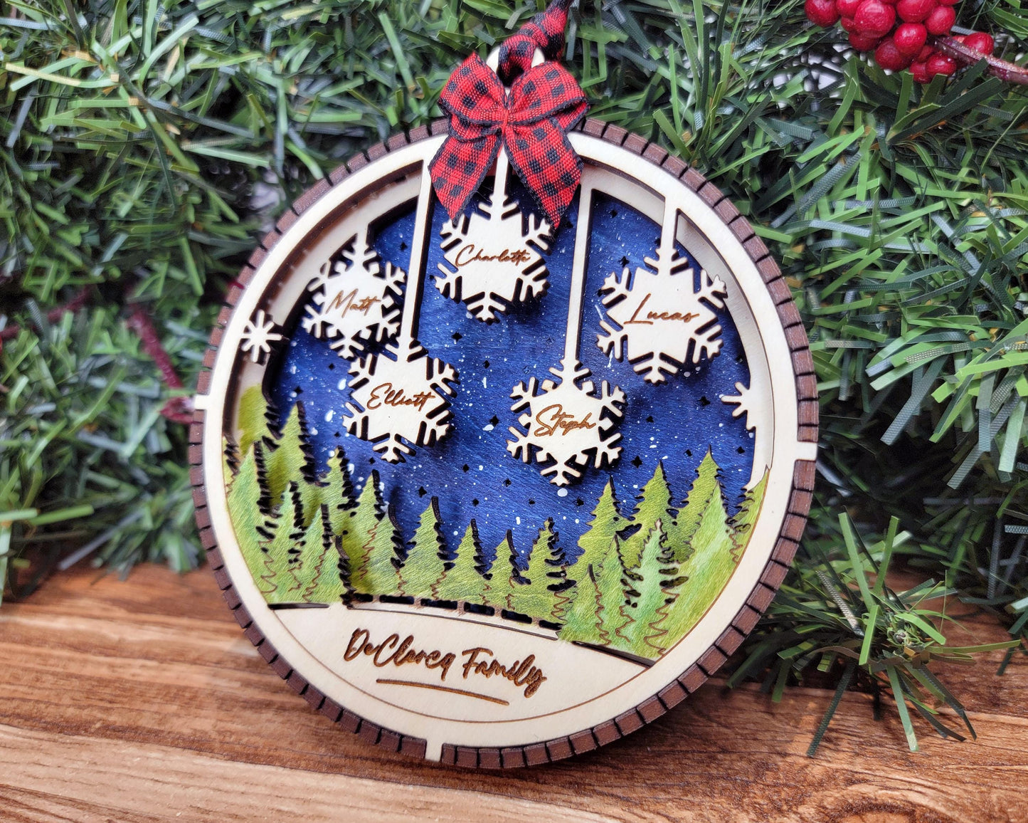 3D Snowflake Ornament - Customize with 1 to 7 Names - SVG, PDF, AI File types - Works With All Lasers