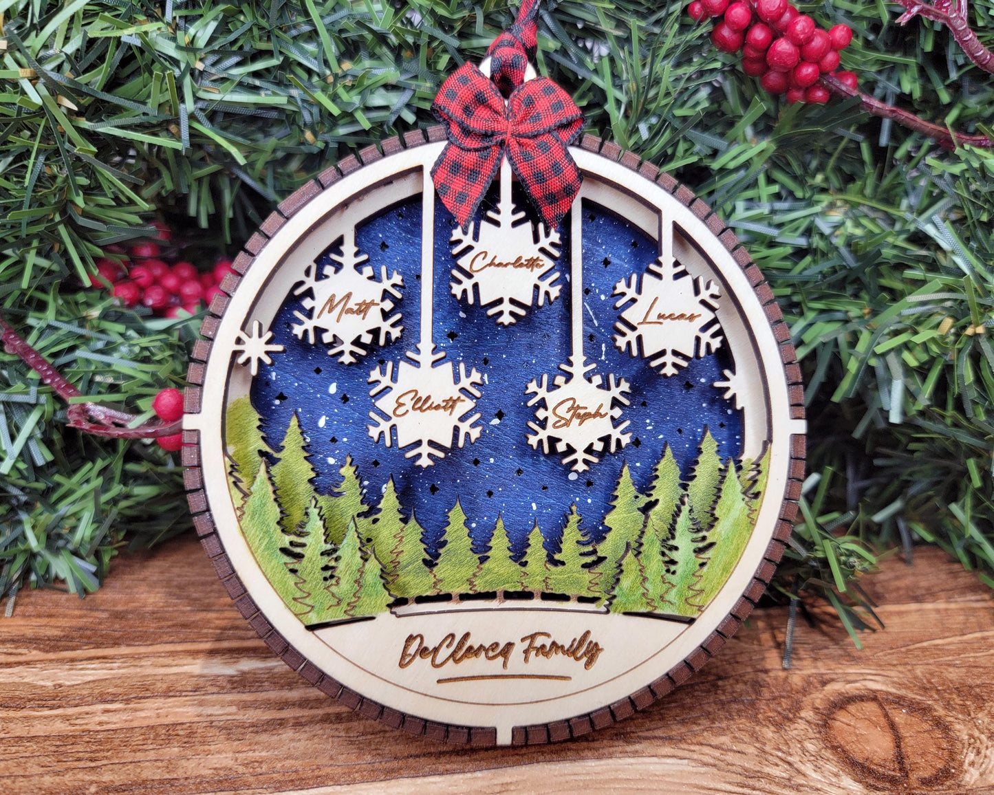 3D Snowflake Ornament - Customize with 1 to 7 Names - SVG, PDF, AI File types - Works With All Lasers