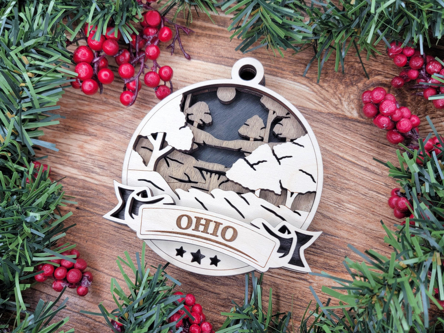 Ohio Discover America Set - Includes Ornaments, Signage & Key Hanger - SVG, PDF, AI File types - Works With All Lasers
