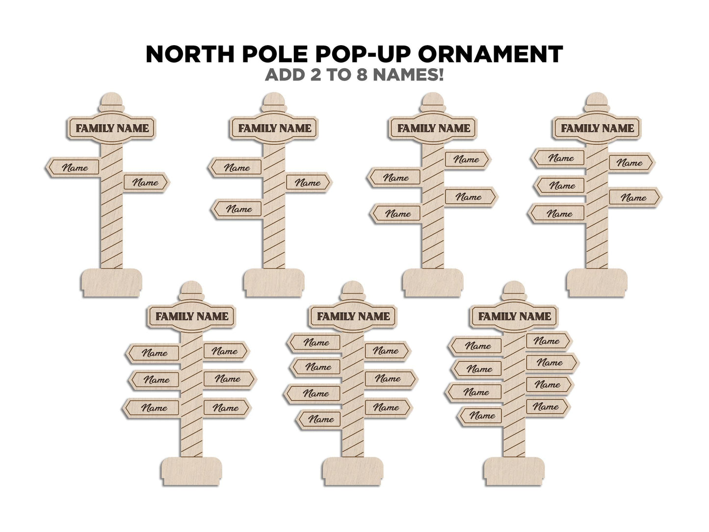 North Pole Pop-Up Ornament - Personalize with 2 to 8 Names - 7 Characters - SVG, PDF, AI File types - Works With All Lasers