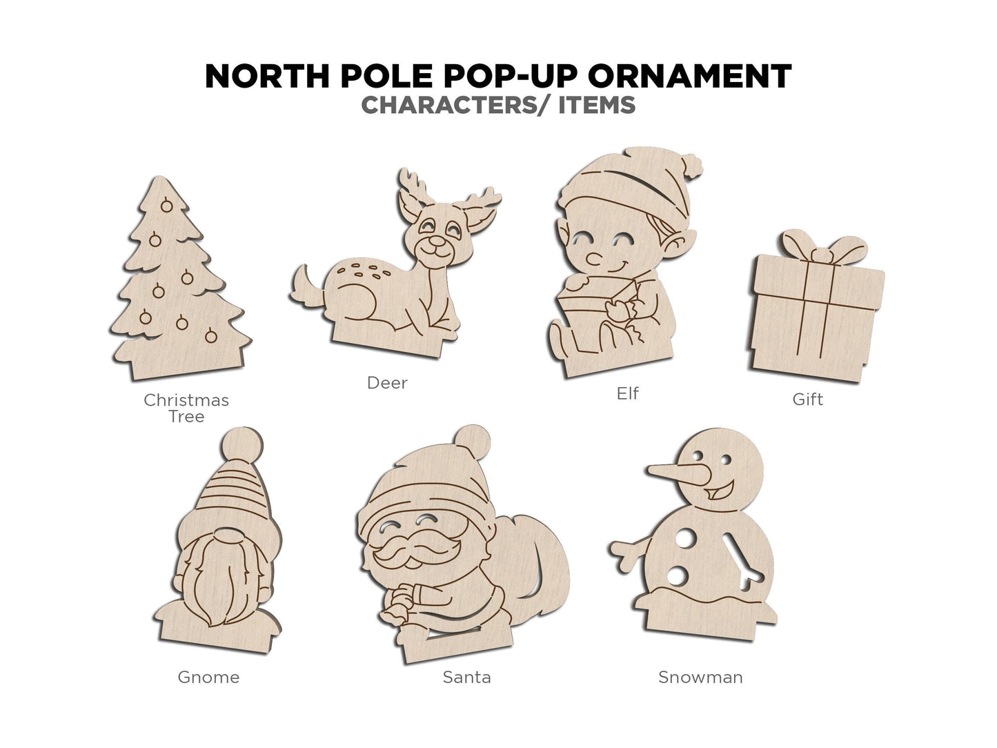 North Pole Pop-Up Ornament - Personalize with 2 to 8 Names - 7 Characters - SVG, PDF, AI File types - Works With All Lasers