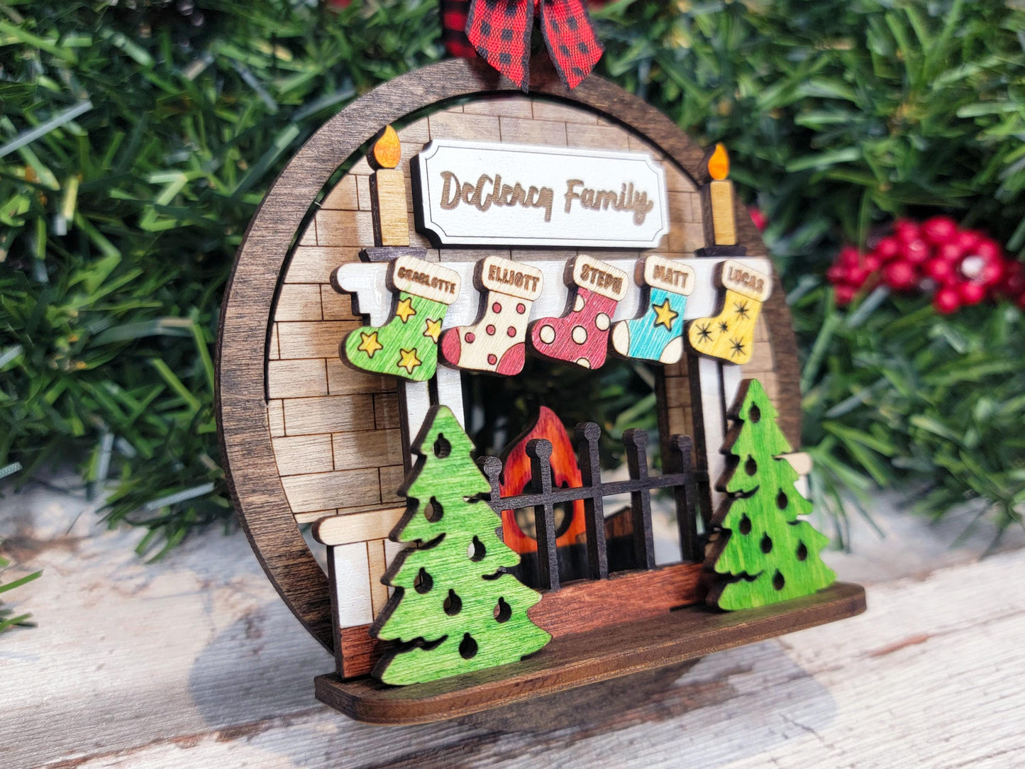 Fireplace Pop-Up Ornament - Personalize with up to 6 Names - SVG, PDF, AI File types - Works With All Lasers