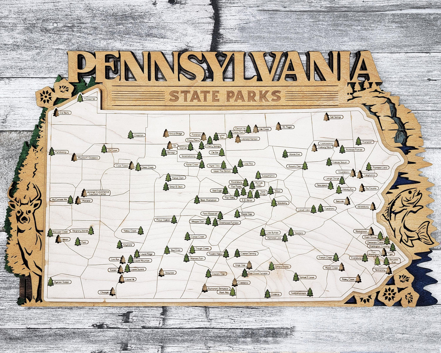 The Pennsylvania Park Map - Custom and Non Customizable Options - SVG, PDF File Download - Tested in Lightburn and Glowforge