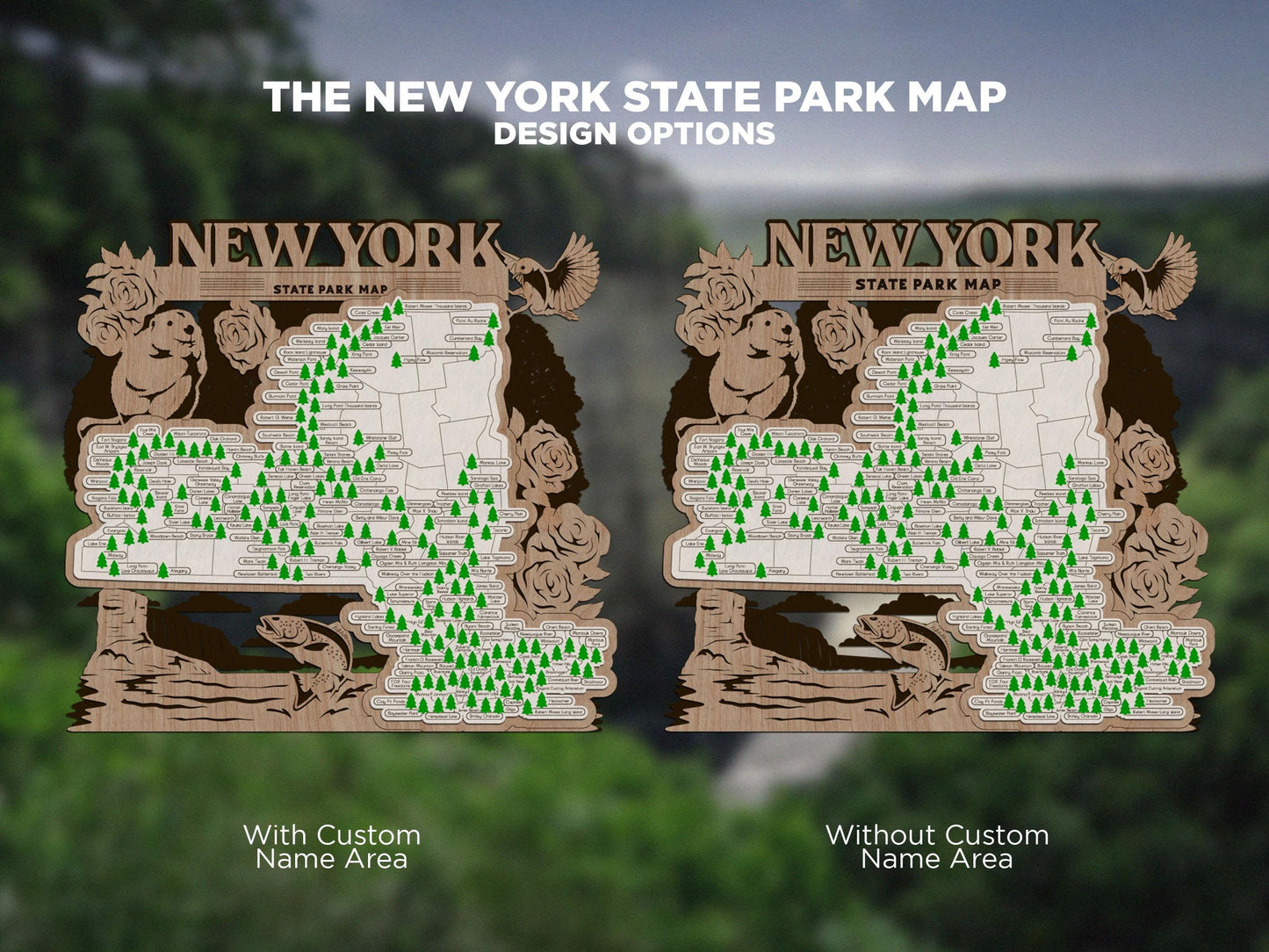 The New York State Park Map - Custom and Non Customizable Options - SVG, PDF File Download - Tested in Lightburn and Glowforge