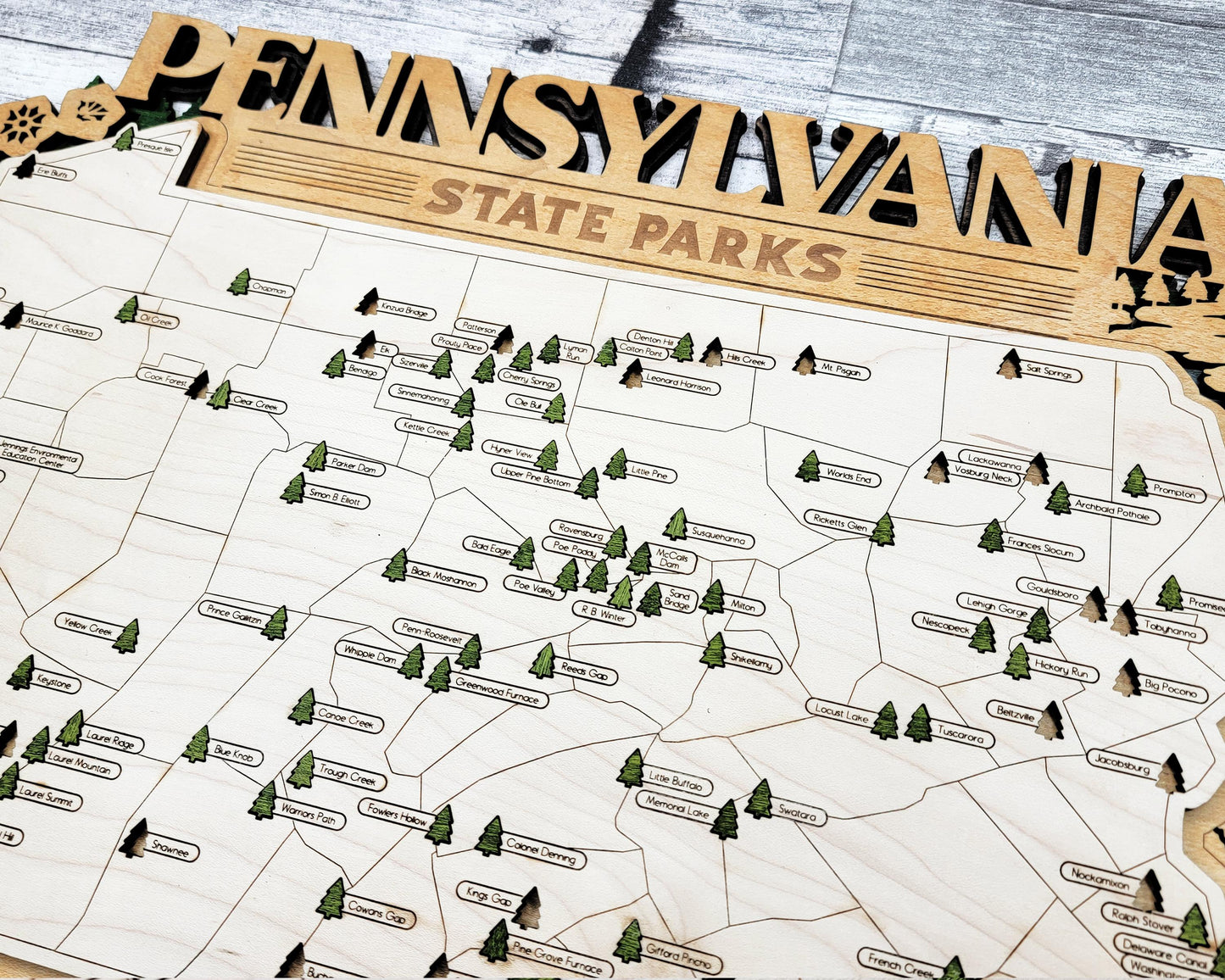 The Pennsylvania Park Map - Custom and Non Customizable Options - SVG, PDF File Download - Tested in Lightburn and Glowforge