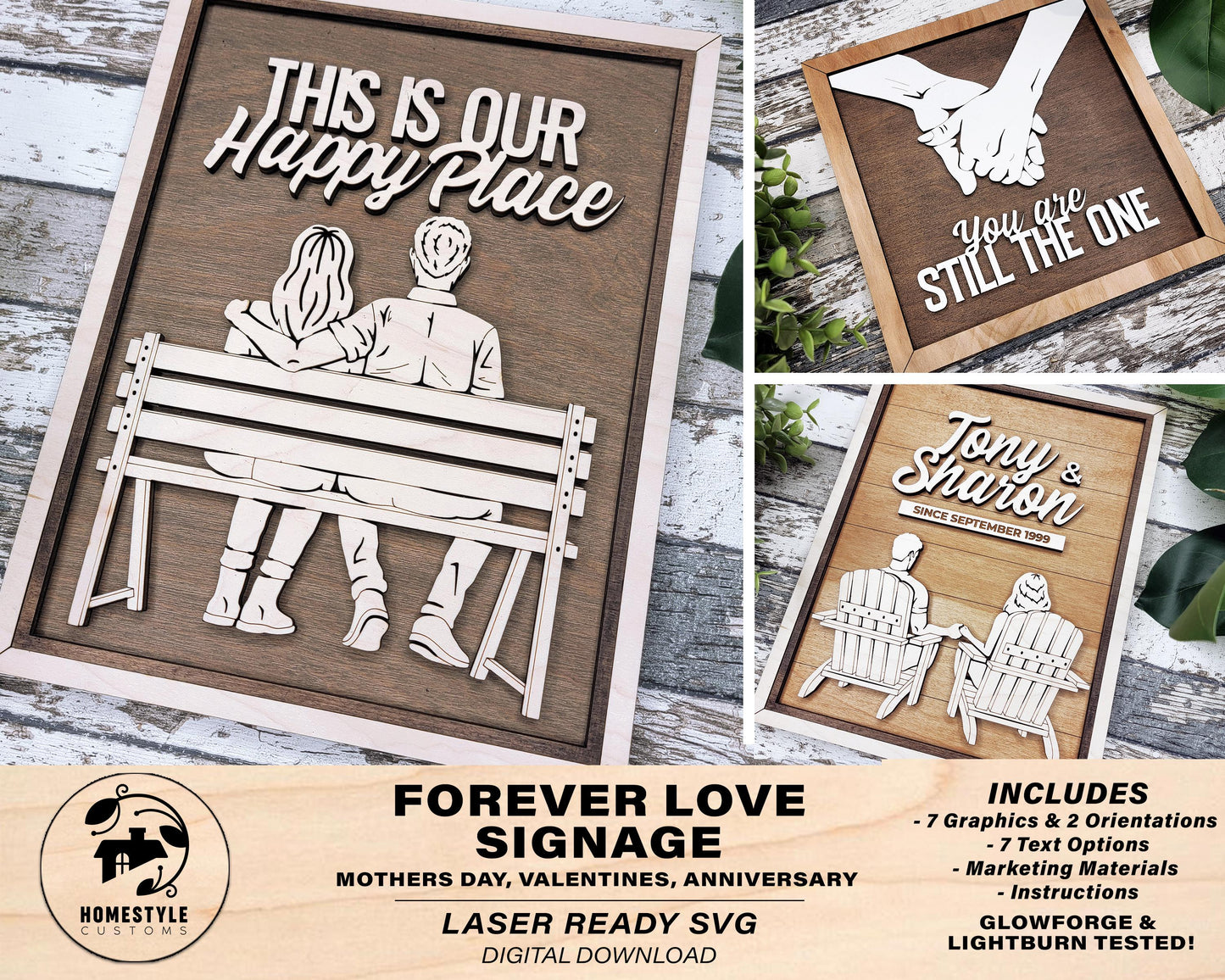 Forever Love Signage - Anniversary & Valentines Day Signage - SVG, PDF, AI File Download - Works with all Laser Types