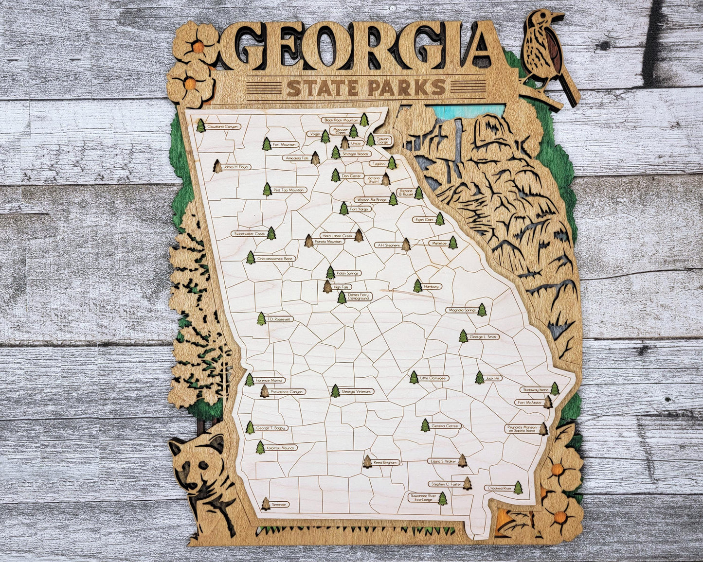 The Georgia State Park Map - Custom and Non Customizable Options - SVG, PDF File Download - Tested in Lightburn and Glowforge & Xtool