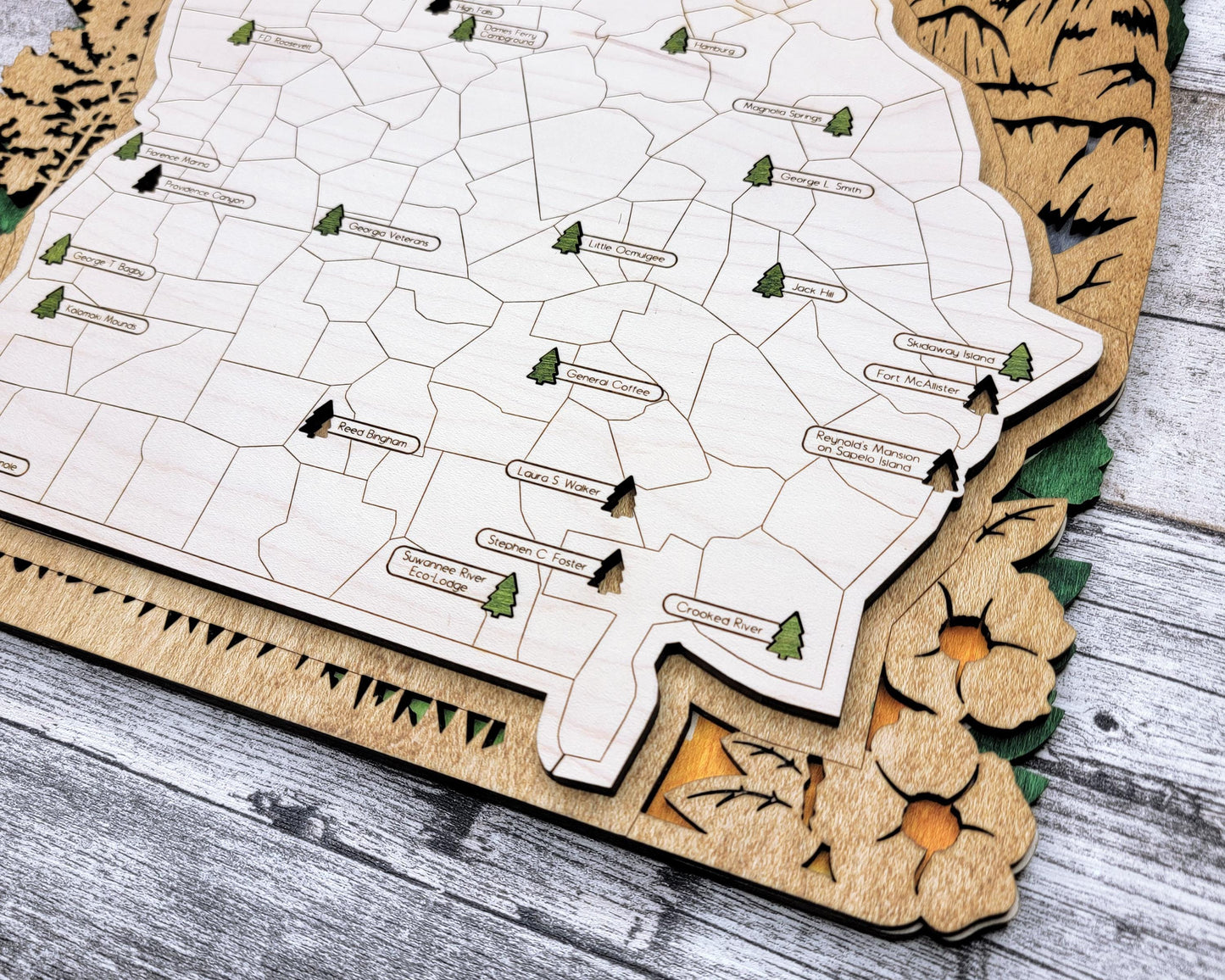 The Georgia State Park Map - Custom and Non Customizable Options - SVG, PDF File Download - Tested in Lightburn and Glowforge & Xtool