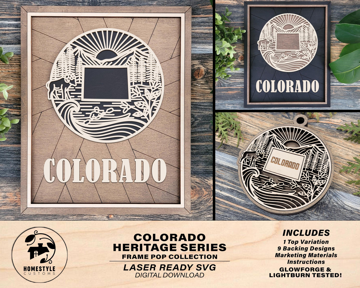 Colorado State Heritage Series - FramePop Collection - Ornaments and Signage - SVG, PDF, ai File Download - Works with all Lasers