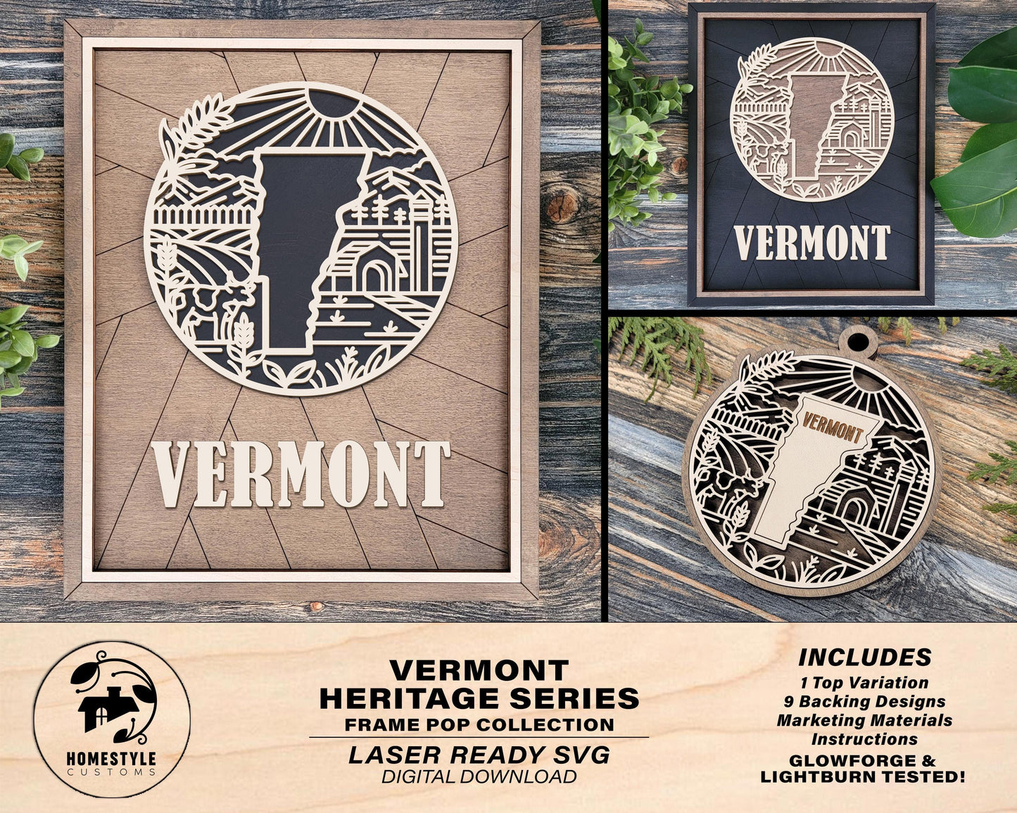 Vermont State Heritage Series - FramePop Collection - Ornaments and Signage - SVG, PDF, ai File Download - Works with all Lasers