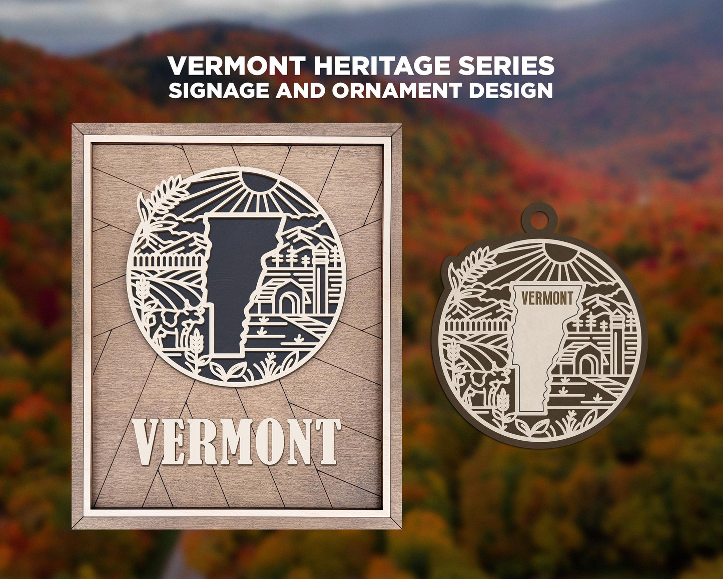 Vermont State Heritage Series - FramePop Collection - Ornaments and Signage - SVG, PDF, ai File Download - Works with all Lasers