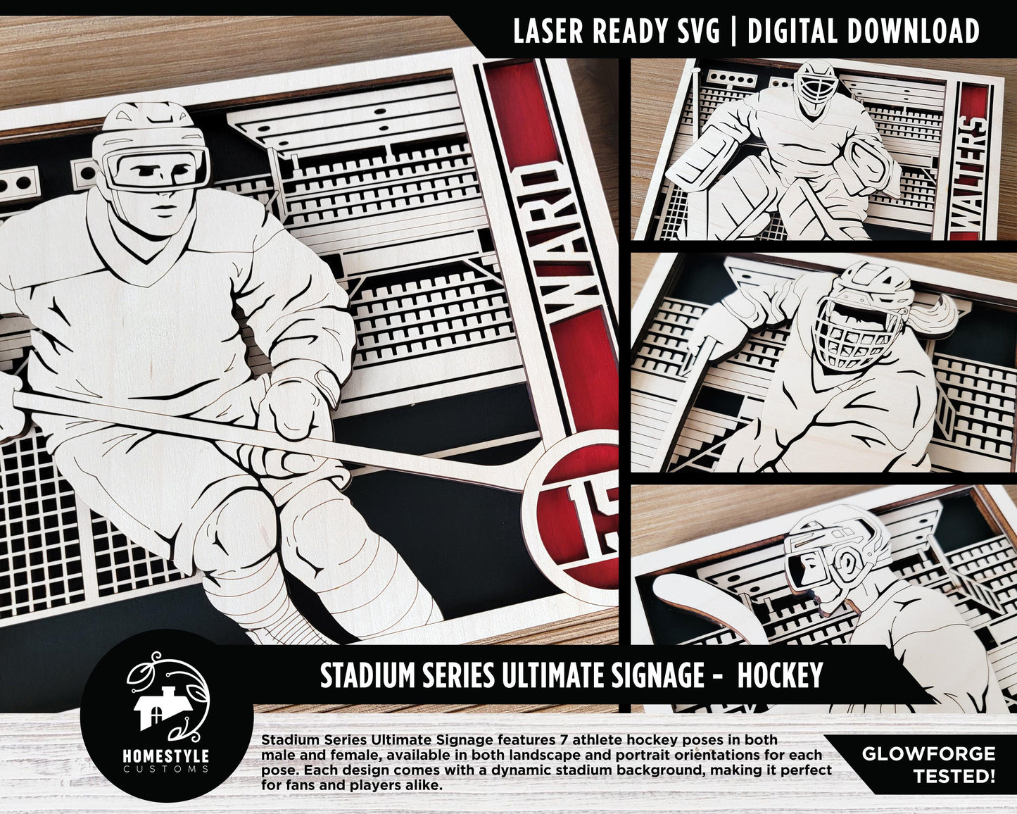 Stadium Series Ultimate Signage - Hockey - 7 poses Male and Female - 2 orientations - 28 designs - Works with all Laser Types