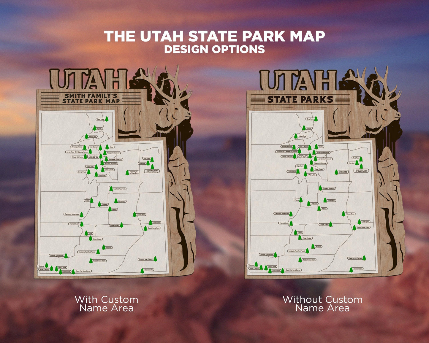 The Utah State Park Map - Custom and Non Customizable Options - SVG, PDF File Download - Tested in Lightburn and Glowforge