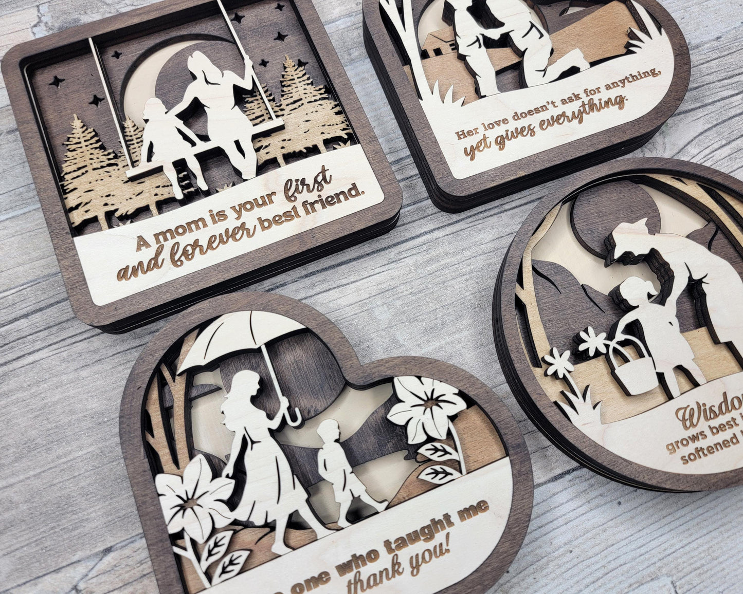 Mother Day Moments Collection - 7 Designs and 3 Shapes 7 Text Options - SVG, PDF, AI File Download - Works with all Laser Types