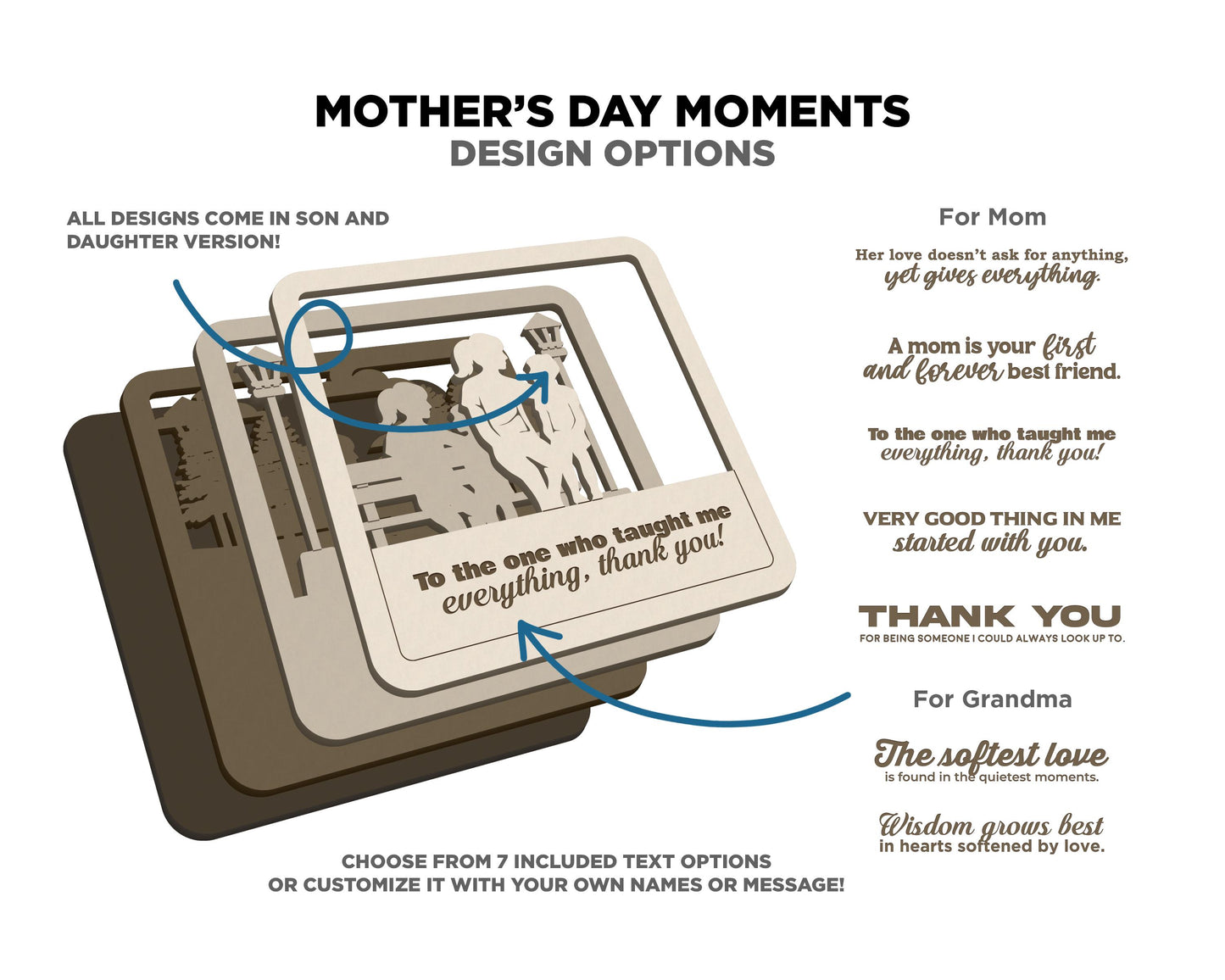 Mother Day Moments Collection - 7 Designs and 3 Shapes 7 Text Options - SVG, PDF, AI File Download - Works with all Laser Types
